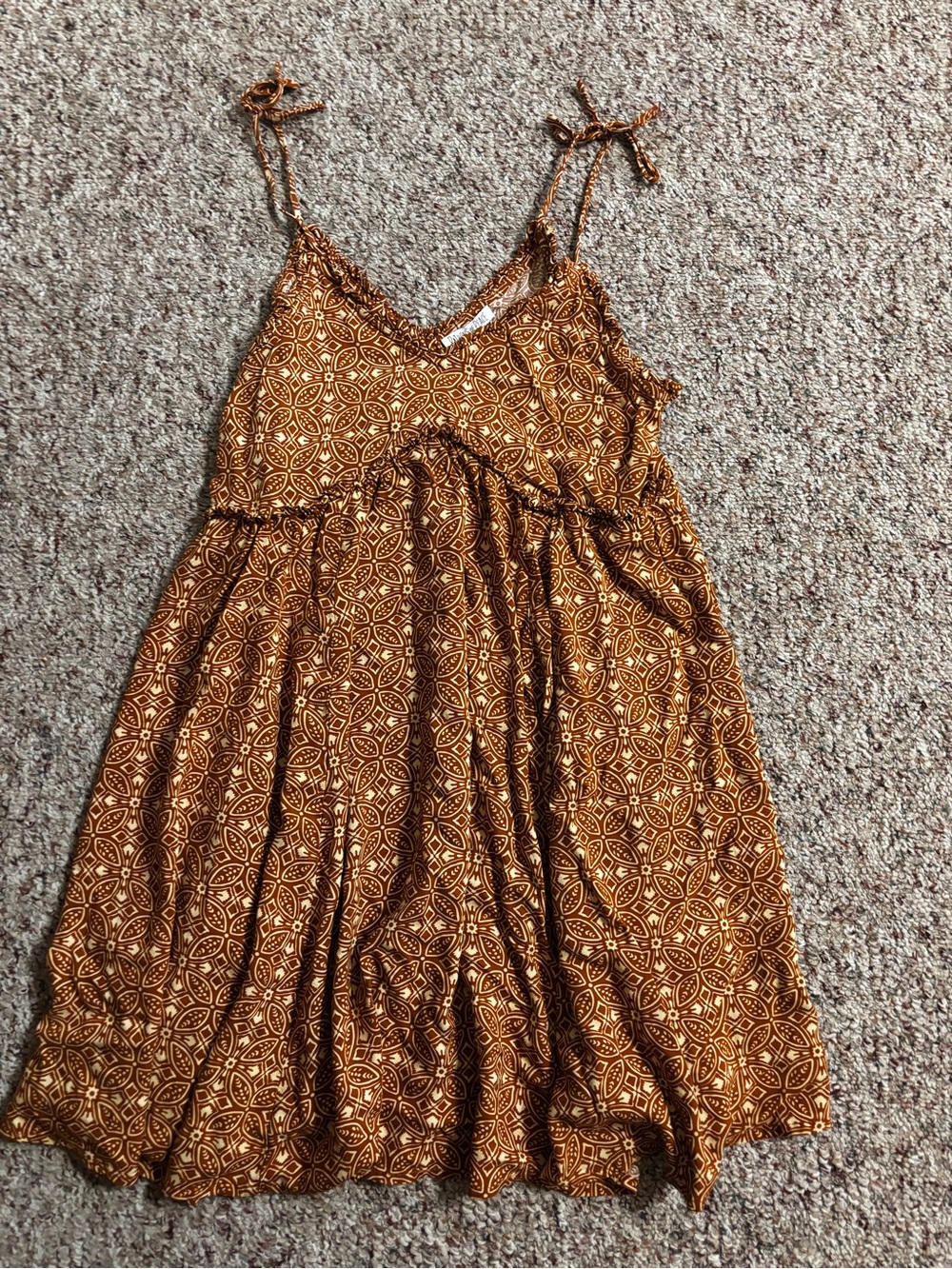 Rust Brown Patterned Tie-Strap Summer Sundress